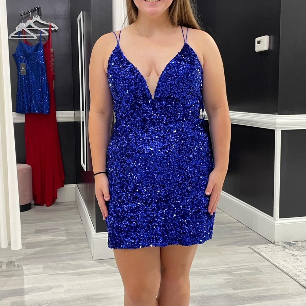 SOLD - NOX Size 14 Blue Sequin Homecoming Dress